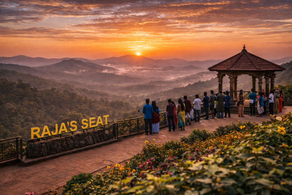 Raja’s Seat viewpoint in Madikeri offering sunset views, a must-visit in Coorg sightseeing